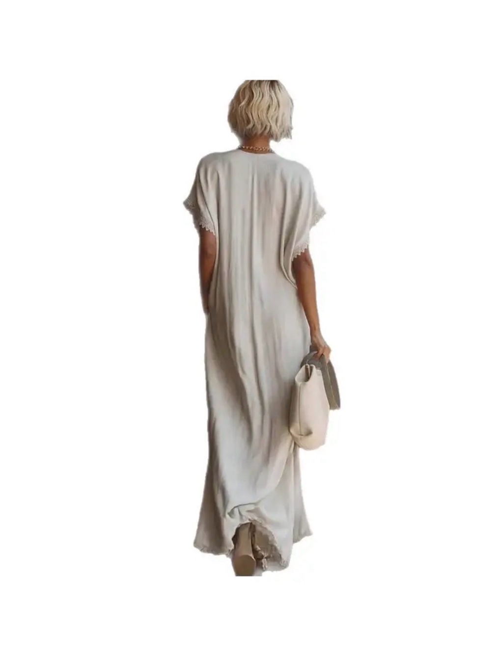 New! Never worn! Women’s V-Neck Lace-Trim Maxi Dress in White! $40 originally - Picture 2 of 4